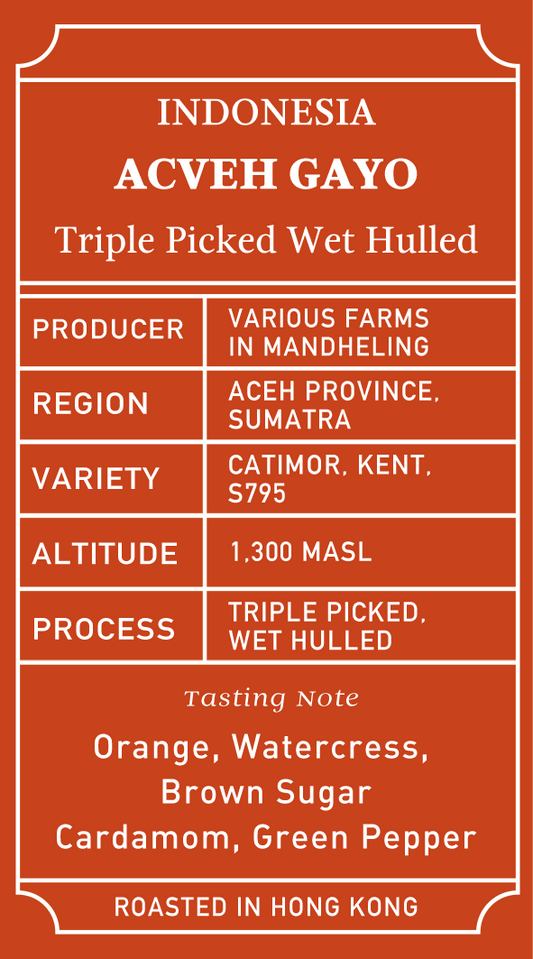 Indonesia Sumatra Aceh Gayo Triple Picked Wet Hulled